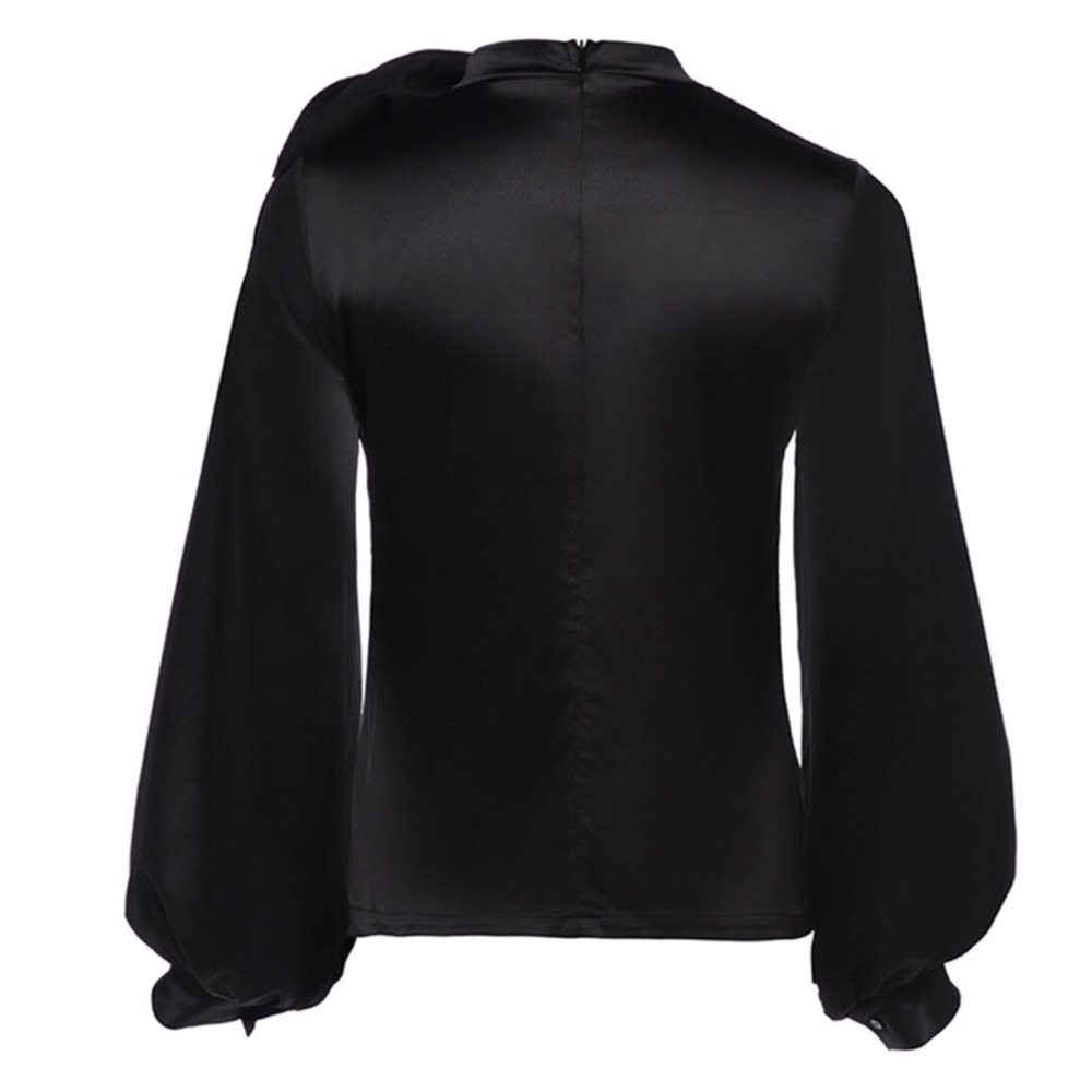 Black Silky Large Flower Detail Top - Picture 2 of 5